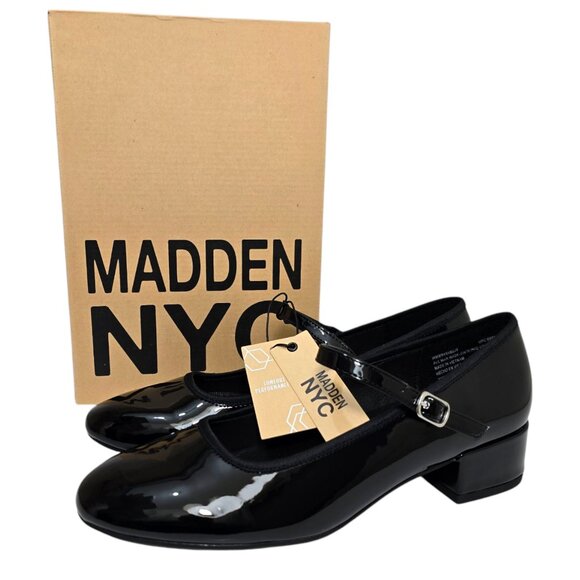 Madden NYC Patent Mary Jane Platform Low Heel Womens Sz 8 Adjustable Strap Black - Picture 3 of 12
